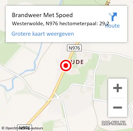 Locatie op kaart van de 112 melding: Brandweer Met Spoed Naar Westerwolde, N976 hectometerpaal: 29,2 op 24 december 2023 13:10