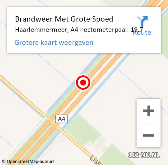 Locatie op kaart van de 112 melding: Brandweer Met Grote Spoed Naar Haarlemmermeer, A4 hectometerpaal: 19,7 op 24 december 2023 13:37
