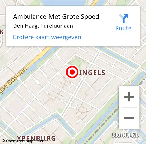 Locatie op kaart van de 112 melding: Ambulance Met Grote Spoed Naar Den Haag, Tureluurlaan op 24 december 2023 13:45