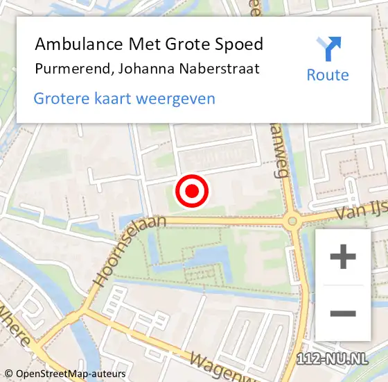 Locatie op kaart van de 112 melding: Ambulance Met Grote Spoed Naar Purmerend, Johanna Naberstraat op 24 december 2023 13:48