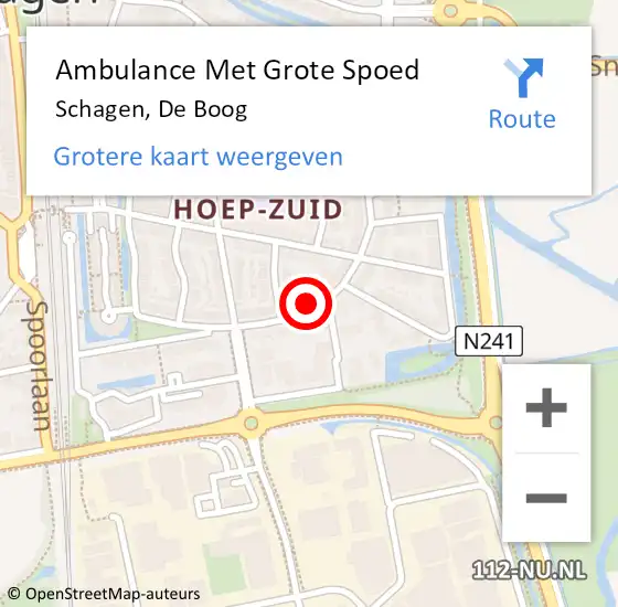 Locatie op kaart van de 112 melding: Ambulance Met Grote Spoed Naar Schagen, De Boog op 24 december 2023 14:06