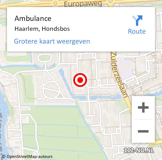 Locatie op kaart van de 112 melding: Ambulance Haarlem, Hondsbos op 24 december 2023 14:19