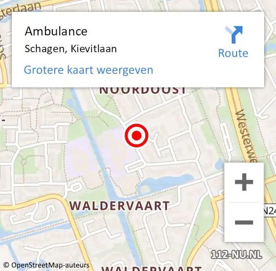 Locatie op kaart van de 112 melding: Ambulance Schagen, Kievitlaan op 24 december 2023 14:21