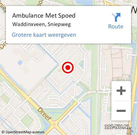 Locatie op kaart van de 112 melding: Ambulance Met Spoed Naar Waddinxveen, Sniepweg op 24 december 2023 15:52