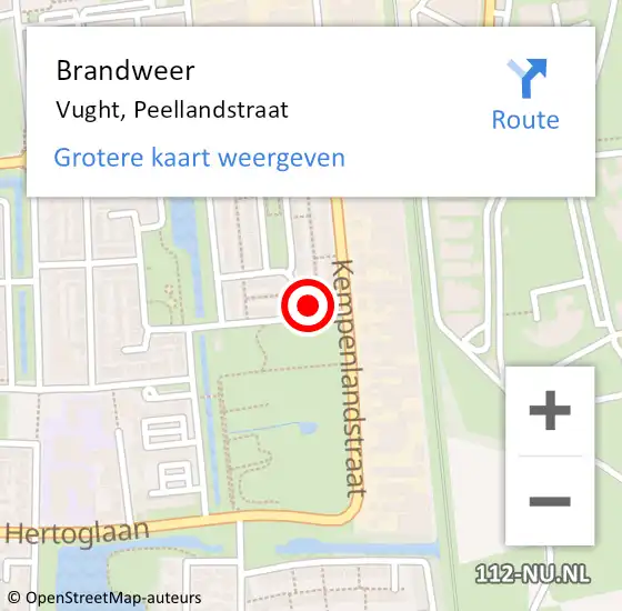 Locatie op kaart van de 112 melding: Brandweer Vught, Peellandstraat op 24 december 2023 16:00