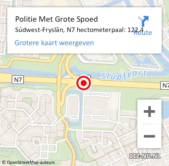 Locatie op kaart van de 112 melding: Politie Met Grote Spoed Naar Súdwest-Fryslân, N7 hectometerpaal: 122,4 op 24 december 2023 16:01