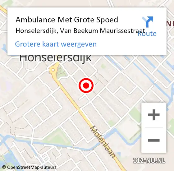 Locatie op kaart van de 112 melding: Ambulance Met Grote Spoed Naar Honselersdijk, Van Beekum Maurissestraat op 24 december 2023 16:13