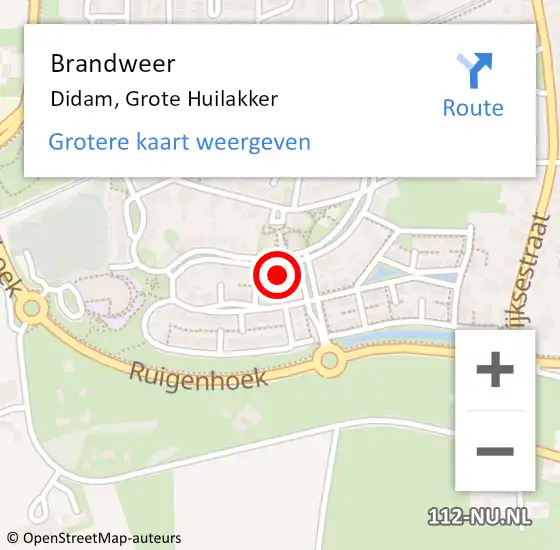 Locatie op kaart van de 112 melding: Brandweer Didam, Grote Huilakker op 24 december 2023 16:32
