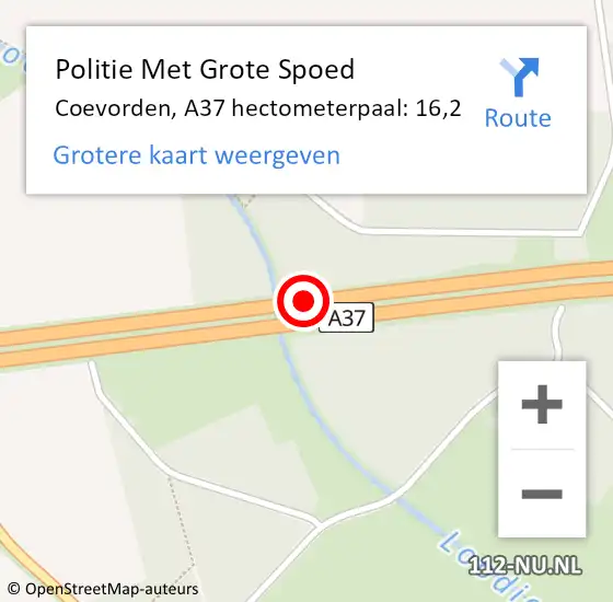 Locatie op kaart van de 112 melding: Politie Met Grote Spoed Naar Coevorden, A37 hectometerpaal: 16,2 op 24 december 2023 16:36