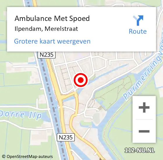 Locatie op kaart van de 112 melding: Ambulance Met Spoed Naar Ilpendam, Merelstraat op 24 december 2023 17:03