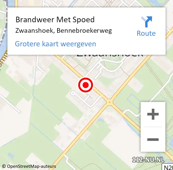 Locatie op kaart van de 112 melding: Brandweer Met Spoed Naar Zwaanshoek, Bennebroekerweg op 24 december 2023 17:44
