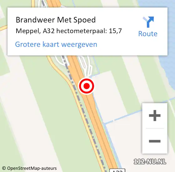 Locatie op kaart van de 112 melding: Brandweer Met Spoed Naar Meppel, A32 hectometerpaal: 15,7 op 24 december 2023 17:54