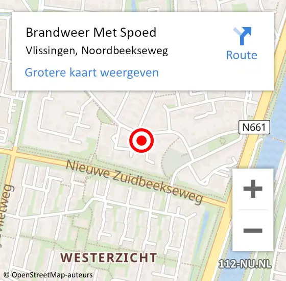 Locatie op kaart van de 112 melding: Brandweer Met Spoed Naar Vlissingen, Noordbeekseweg op 24 december 2023 18:55