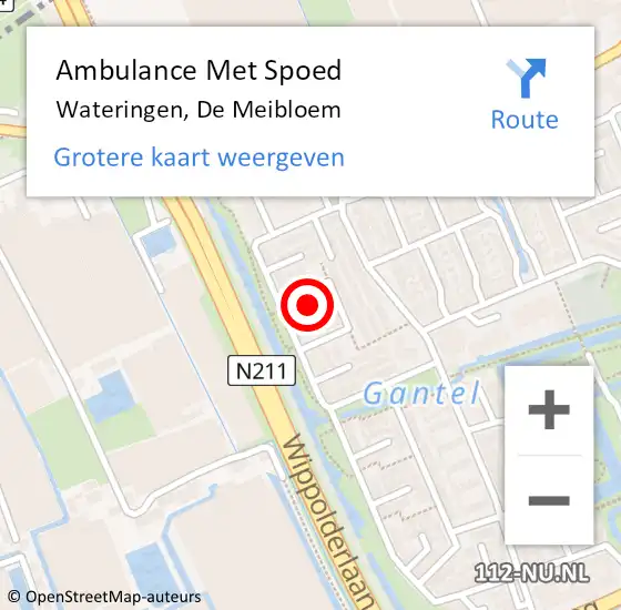 Locatie op kaart van de 112 melding: Ambulance Met Spoed Naar Wateringen, De Meibloem op 24 december 2023 19:04