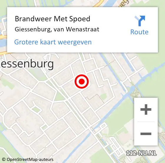 Locatie op kaart van de 112 melding: Brandweer Met Spoed Naar Giessenburg, van Wenastraat op 24 december 2023 19:11