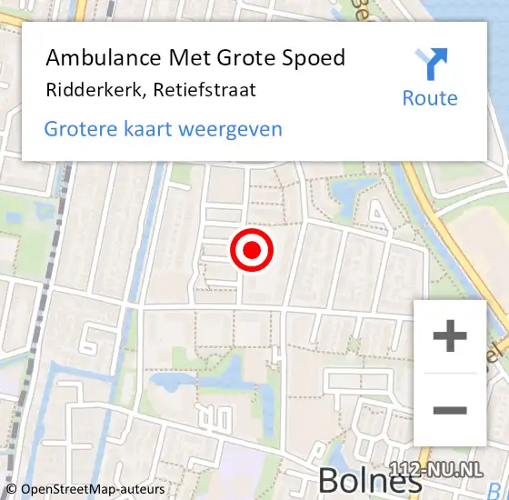 Locatie op kaart van de 112 melding: Ambulance Met Grote Spoed Naar Ridderkerk, Retiefstraat op 24 december 2023 19:23