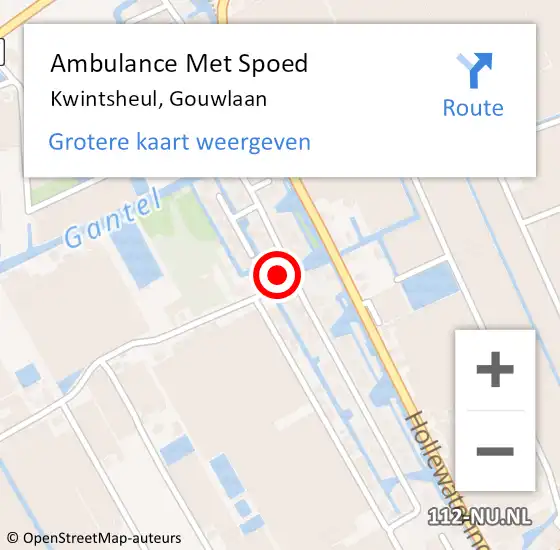 Locatie op kaart van de 112 melding: Ambulance Met Spoed Naar Kwintsheul, Gouwlaan op 24 december 2023 19:24