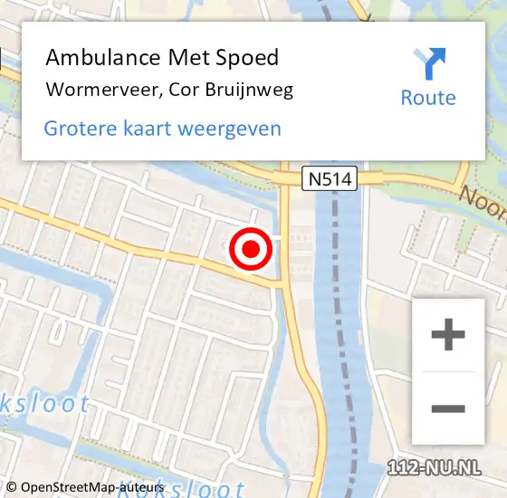 Locatie op kaart van de 112 melding: Ambulance Met Spoed Naar Wormerveer, Cor Bruijnweg op 24 december 2023 20:06