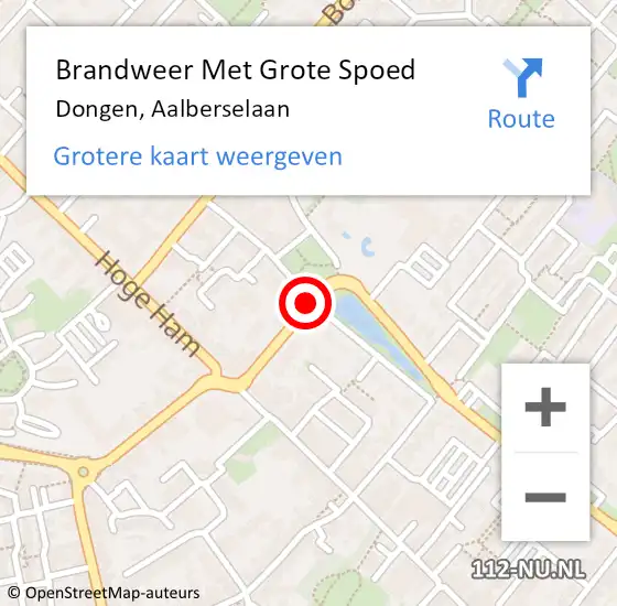 Locatie op kaart van de 112 melding: Brandweer Met Grote Spoed Naar Dongen, Aalberselaan op 19 september 2014 16:12