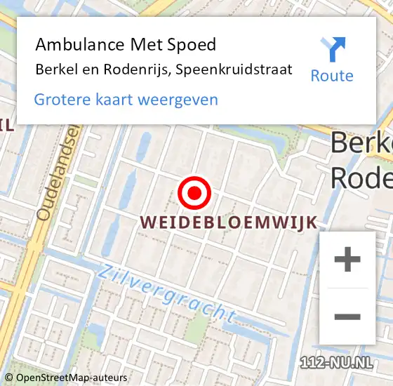 Locatie op kaart van de 112 melding: Ambulance Met Spoed Naar Berkel en Rodenrijs, Speenkruidstraat op 24 december 2023 20:25