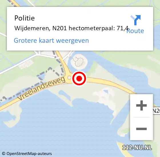 Locatie op kaart van de 112 melding: Politie Wijdemeren, N201 hectometerpaal: 71,4 op 24 december 2023 20:28