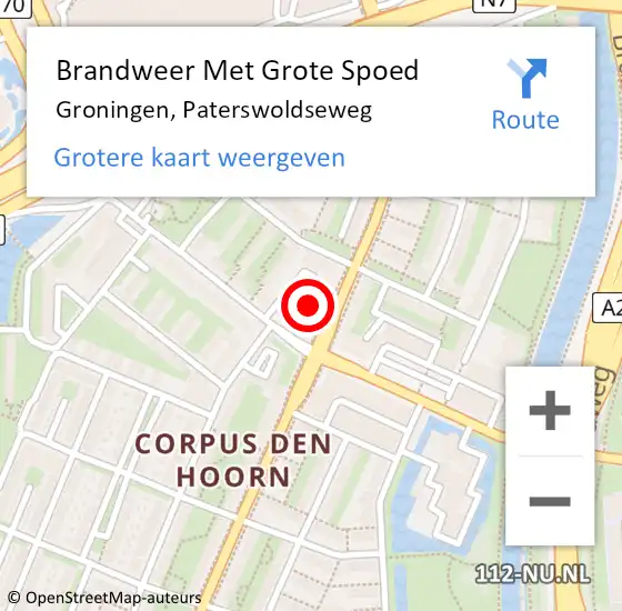 Locatie op kaart van de 112 melding: Brandweer Met Grote Spoed Naar Groningen, Paterswoldseweg op 24 december 2023 21:19