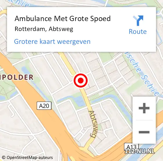 Locatie op kaart van de 112 melding: Ambulance Met Grote Spoed Naar Rotterdam, Abtsweg op 24 december 2023 21:26