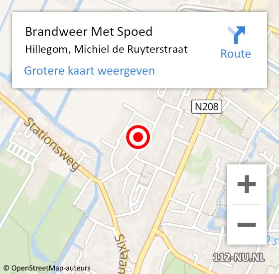 Locatie op kaart van de 112 melding: Brandweer Met Spoed Naar Hillegom, Michiel de Ruyterstraat op 24 december 2023 21:32