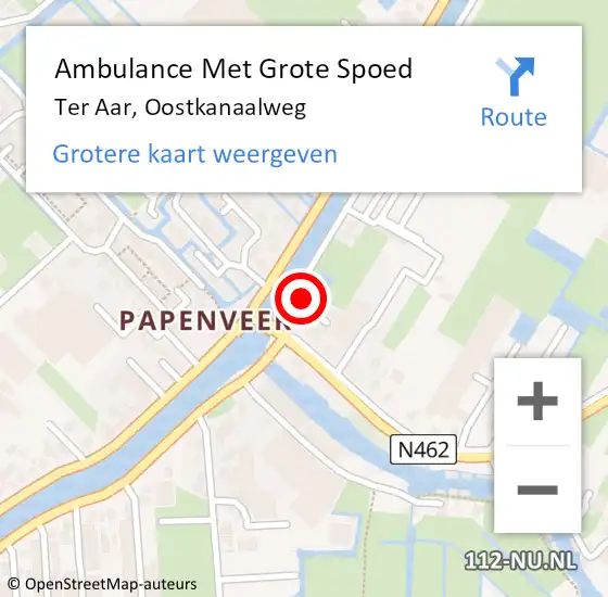 Locatie op kaart van de 112 melding: Ambulance Met Grote Spoed Naar Ter Aar, Oostkanaalweg op 24 december 2023 21:49