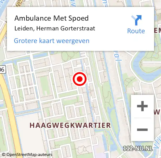 Locatie op kaart van de 112 melding: Ambulance Met Spoed Naar Leiden, Herman Gorterstraat op 24 december 2023 21:56