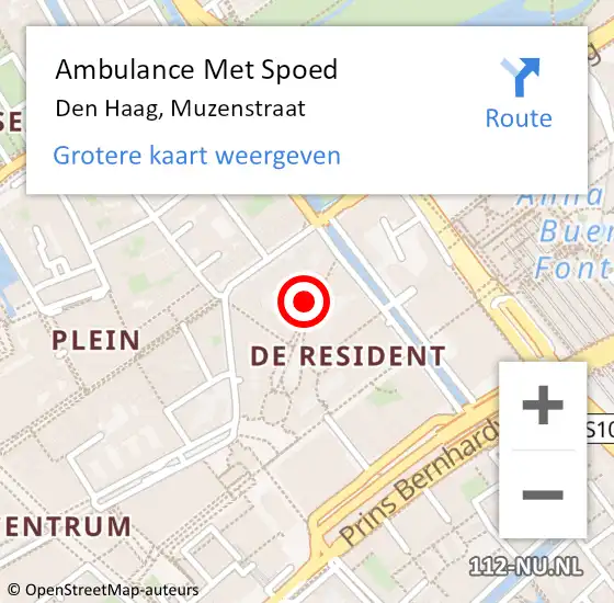 Locatie op kaart van de 112 melding: Ambulance Met Spoed Naar Den Haag, Muzenstraat op 24 december 2023 22:23