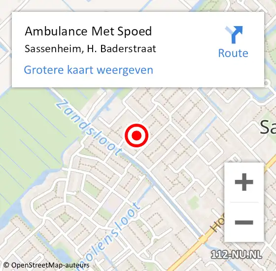 Locatie op kaart van de 112 melding: Ambulance Met Spoed Naar Sassenheim, H. Baderstraat op 24 december 2023 22:57