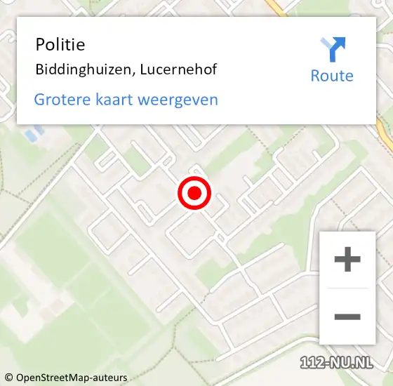 Locatie op kaart van de 112 melding: Politie Biddinghuizen, Lucernehof op 24 december 2023 23:09
