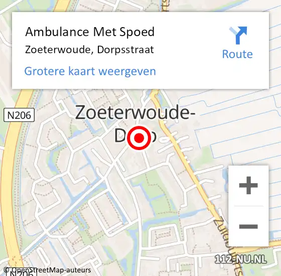 Locatie op kaart van de 112 melding: Ambulance Met Spoed Naar Zoeterwoude, Dorpsstraat op 24 december 2023 23:24