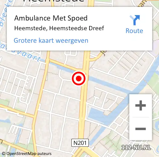 Locatie op kaart van de 112 melding: Ambulance Met Spoed Naar Heemstede, Heemsteedse Dreef op 25 december 2023 01:36