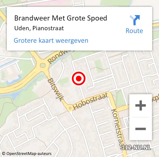 Locatie op kaart van de 112 melding: Brandweer Met Grote Spoed Naar Uden, Pianostraat op 25 december 2023 01:55