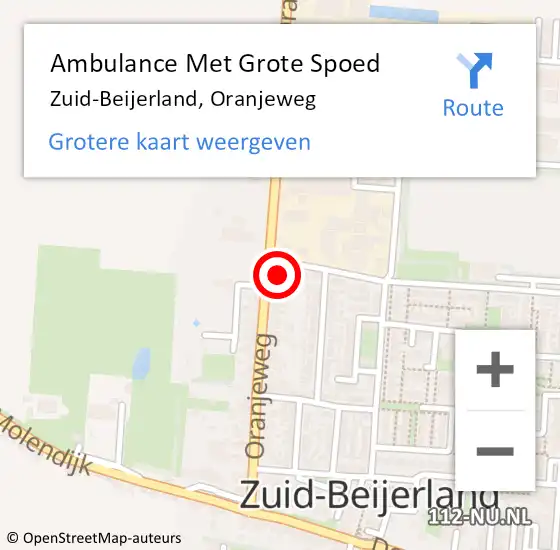 Locatie op kaart van de 112 melding: Ambulance Met Grote Spoed Naar Zuid-Beijerland, Oranjeweg op 25 december 2023 02:34