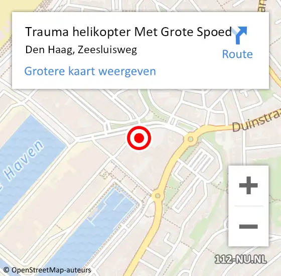 Locatie op kaart van de 112 melding: Trauma helikopter Met Grote Spoed Naar Den Haag, Zeesluisweg op 25 december 2023 02:35