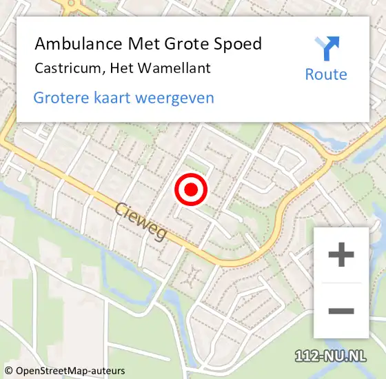 Locatie op kaart van de 112 melding: Ambulance Met Grote Spoed Naar Castricum, Het Wamellant op 25 december 2023 03:24