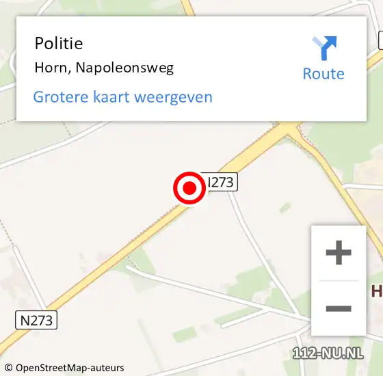 Locatie op kaart van de 112 melding: Politie Horn, Napoleonsweg op 25 december 2023 03:40