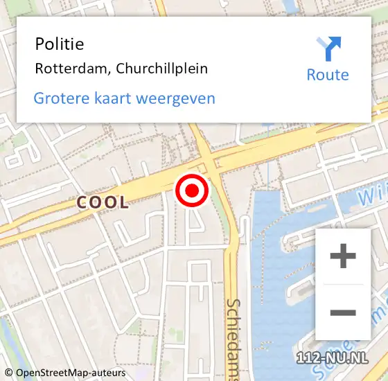 Locatie op kaart van de 112 melding: Politie Rotterdam, Churchillplein op 25 december 2023 04:21