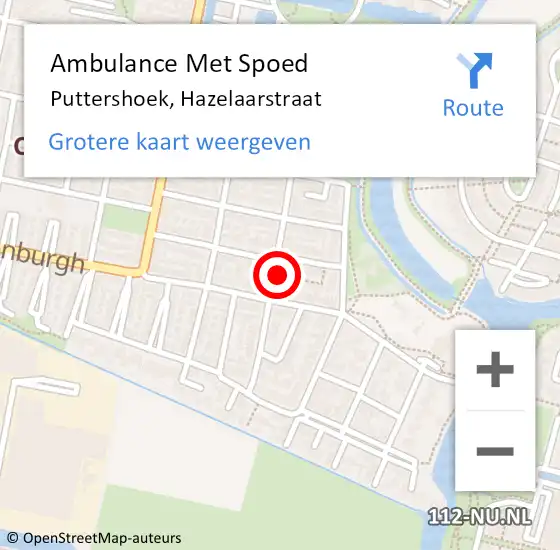 Locatie op kaart van de 112 melding: Ambulance Met Spoed Naar Puttershoek, Hazelaarstraat op 25 december 2023 06:03