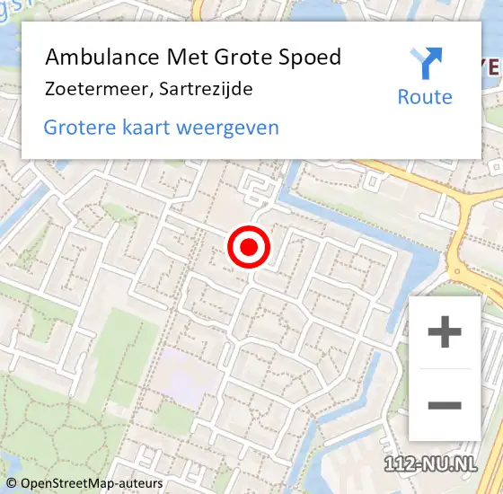 Locatie op kaart van de 112 melding: Ambulance Met Grote Spoed Naar Zoetermeer, Sartrezijde op 25 december 2023 07:04