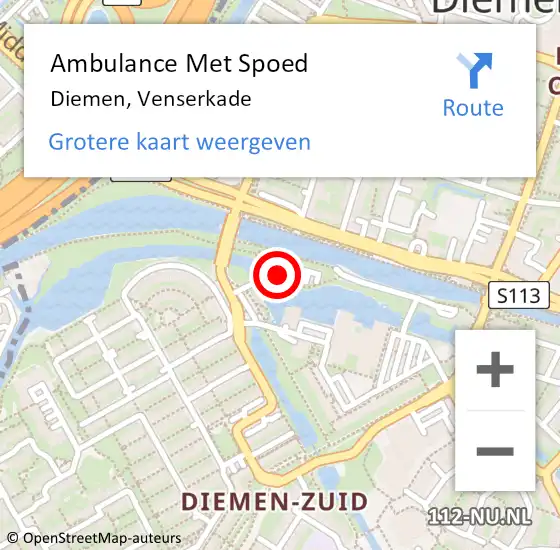 Locatie op kaart van de 112 melding: Ambulance Met Spoed Naar Diemen, Venserkade op 25 december 2023 07:07