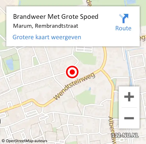 Locatie op kaart van de 112 melding: Brandweer Met Grote Spoed Naar Marum, Rembrandtstraat op 19 september 2014 16:54