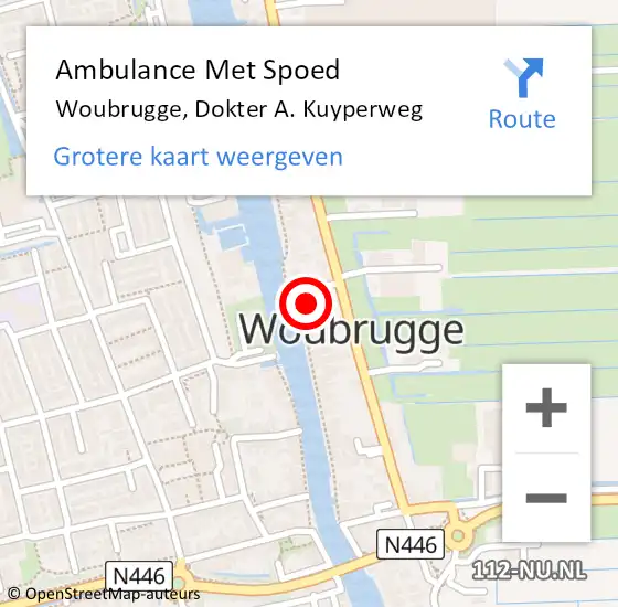 Locatie op kaart van de 112 melding: Ambulance Met Spoed Naar Woubrugge, Dokter A. Kuyperweg op 25 december 2023 10:09