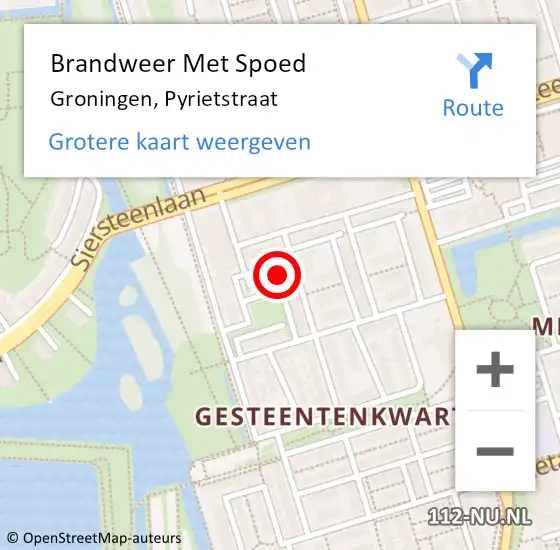 Locatie op kaart van de 112 melding: Brandweer Met Spoed Naar Groningen, Pyrietstraat op 25 december 2023 10:17