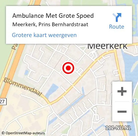 Locatie op kaart van de 112 melding: Ambulance Met Grote Spoed Naar Meerkerk, Prins Bernhardstraat op 25 december 2023 11:04