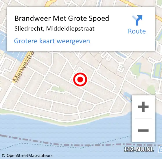 Locatie op kaart van de 112 melding: Brandweer Met Grote Spoed Naar Sliedrecht, Middeldiepstraat op 25 december 2023 11:08