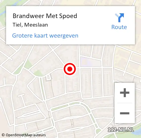 Locatie op kaart van de 112 melding: Brandweer Met Spoed Naar Tiel, Meeslaan op 25 december 2023 11:10